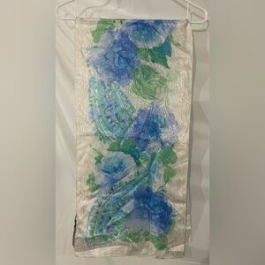 Beautiful Ralph Lauren Blue and Green Floral Silk Scarf